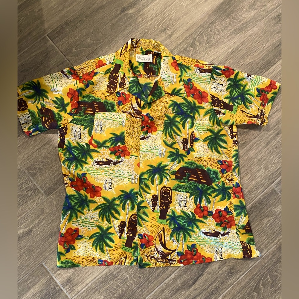 Mens Vintage Hawaiian Shirt XL Polyester 🌴🌴🌴
